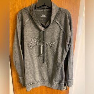Lane Bryant size 14/16 cowl neck sweatshirt w/ drawstring, colors black & gray.